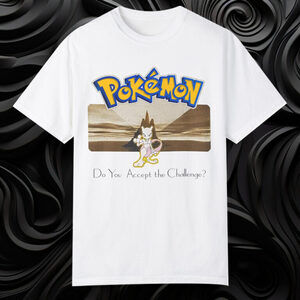 Pokemon T-Shirt Mewtwo Do You Accept The Challenge Anime Graphic Fan Tee